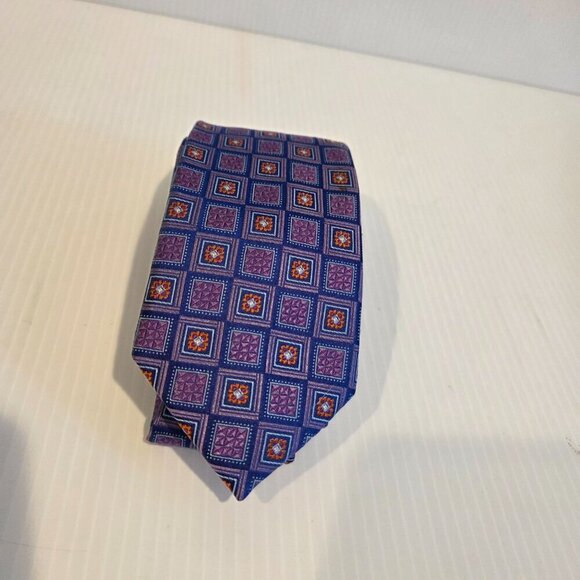 Ted Baker London Men's 100% Silk Purple Tie Geometric Square Diamond 3" x 59" - Picture 7 of 8